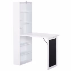HOMCOM Folding Convertible Desk with Blackboard and Bookshelf, White - Additional view 4