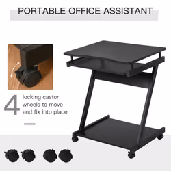 HOMCOM Movable Computer Desk with 4 Moving Wheels Sliding Keyboard Tray Black