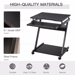HOMCOM Movable Computer Desk with 4 Moving Wheels Sliding Keyboard Tray Black - Additional view 4