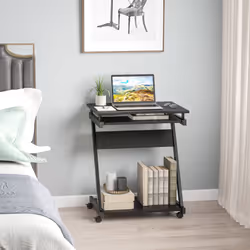 HOMCOM Movable Computer Desk with 4 Moving Wheels Sliding Keyboard Tray Black - Additional view 5