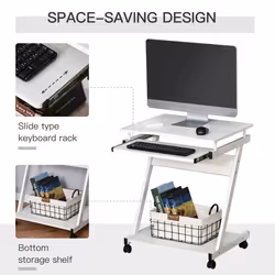 HOMCOM Movable Computer Desk with 4 Moving Wheels Sliding Keyboard Tray White