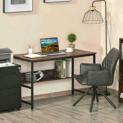 HOMCOM 2-Tier Writing Desk Metal Frame Smooth Shelves Storage Shelf Rustic Brown