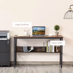HOMCOM 2-Tier Writing Desk Metal Frame Smooth Shelves Storage Shelf Rustic Brown