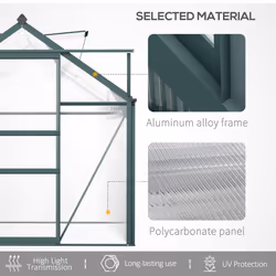 Outsunny 6x10ft Walk-In Polycarbonate Greenhouse Plant Grow Galvanized Aluminium - Additional view 4