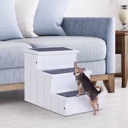 PawHut 3 Step Wooden Dog Steps Pet Stairs Cat Ladder for Bed with Storage White