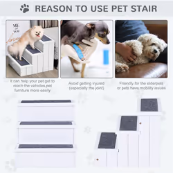 PawHut 3 Step Wooden Dog Steps Pet Stairs Cat Ladder for Bed with Storage White