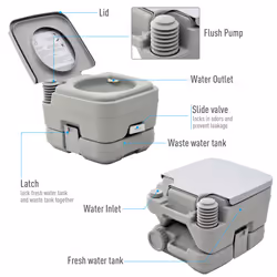 HOMCOM 10L Portable Travel Toilet Outdoor Camping with 2 Detachable Tanks Grey