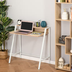 HOMCOM 2-Tier Storage Computer Workstation with Shelf, Metal Frame White