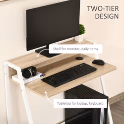 HOMCOM 2-Tier Storage Computer Workstation with Shelf, Metal Frame White