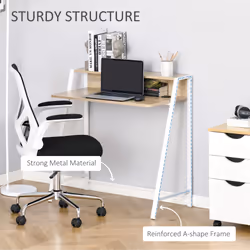 HOMCOM 2-Tier Storage Computer Workstation with Shelf, Metal Frame White - Additional view 4