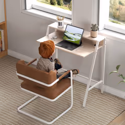 HOMCOM 2-Tier Storage Computer Workstation with Shelf, Metal Frame White - Additional view 7