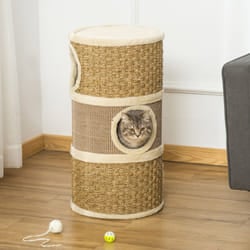 PawHut Cat Scratching Barrel Kitten Tree Tower with Sisal and Seaweed Rope