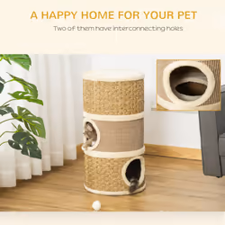 PawHut Cat Scratching Barrel Kitten Tree Tower with Sisal and Seaweed Rope