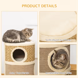 PawHut Cat Scratching Barrel Kitten Tree Tower with Sisal and Seaweed Rope