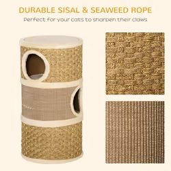 PawHut Cat Scratching Barrel Kitten Tree Tower with Sisal and Seaweed Rope - Additional view 4