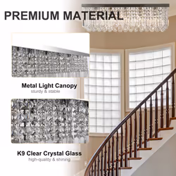 HOMCOM Modern Crystal Ceiling Light Square Chandelier for Home Office