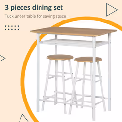 HOMCOM 3-Piece Dining Set with 2 Matching Chairs and 1 Table, White and Oak