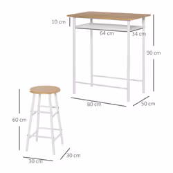 HOMCOM 3-Piece Dining Set with 2 Matching Chairs and 1 Table, White and Oak - Additional view 9