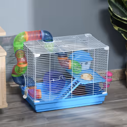 Pawhut Hamster Cage Carrier Small Animal House w/ Exercise Wheels Tunnel Tube