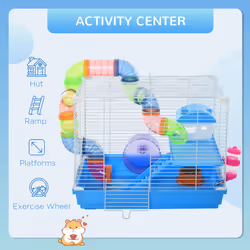 Pawhut Hamster Cage Carrier Small Animal House w/ Exercise Wheels Tunnel Tube