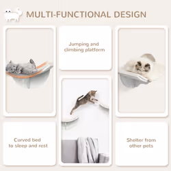 PawHut Wood Cat Shelf Perch Bed Curved Climber Wall-Mounted Cat Furniture - Additional view 5