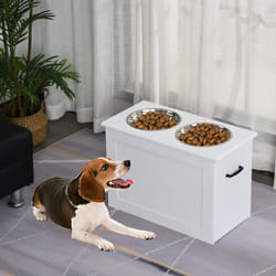 PawHut Raised Pet Bowls w/ Storage, Two Stainless Bowls, Elevated Base - White