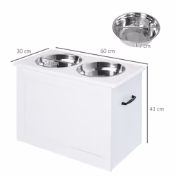 PawHut Raised Pet Bowls w/ Storage, Two Stainless Bowls, Elevated Base - White - Additional view 10