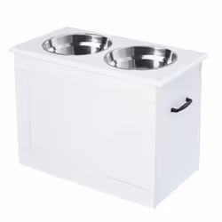 PawHut Raised Pet Bowls w/ Storage, Two Stainless Bowls, Elevated Base - White