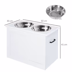 PawHut Raised Pet Bowls w/ Storage, Two Stainless Bowls, Elevated Base - White - Additional view 4