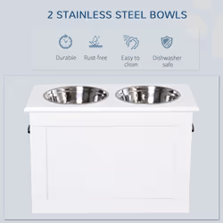 PawHut Raised Pet Bowls w/ Storage, Two Stainless Bowls, Elevated Base - White - Additional view 6