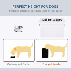 PawHut Raised Pet Bowls w/ Storage, Two Stainless Bowls, Elevated Base - White - Additional view 7