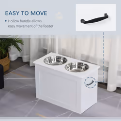 PawHut Raised Pet Bowls w/ Storage, Two Stainless Bowls, Elevated Base - White - Additional view 8