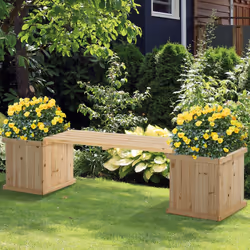Outsunny Wooden Garden Planter & Bench Combination Garden Raised Bed Natural