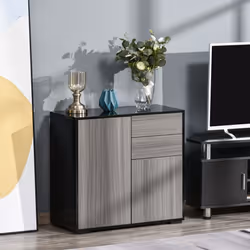 HOMCOM Side Cabinet with 2 Door and 2 Drawer for Home Office, Grey Black