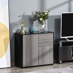 HOMCOM Side Cabinet with 2 Door and 2 Drawer for Home Office, Grey Black