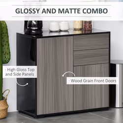 HOMCOM Side Cabinet with 2 Door and 2 Drawer for Home Office, Grey Black