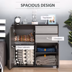 HOMCOM Side Cabinet with 2 Door and 2 Drawer for Home Office, Grey Black - Additional view 7