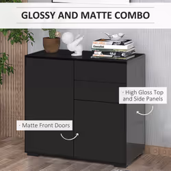 HOMCOM Side Cabinet with 2 Door Cabinet and 2 Drawer for Home Office, Black