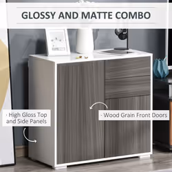 HOMCOM Side Cabinet with 2 Door Cabinet and 2 Drawer for Home Office Grey