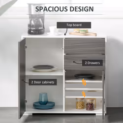 HOMCOM Side Cabinet with 2 Door Cabinet and 2 Drawer for Home Office Grey - Additional view 7