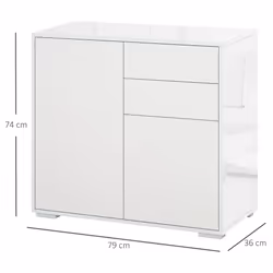 HOMCOM Side Cabinet with 2 Door Cabinet and 2 Drawer for Home Office, White