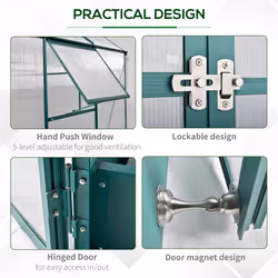 Outsunny Walk-in Greenhouse Garden Polycarbonate Aluminium w/ Smart Window 6x6ft