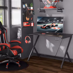 HOMCOM Gaming Desk Computer Table with Cup Holder, Headphone Hook, Cable Hole