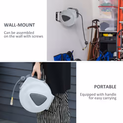 DURHAND Retractable Air Hose Reel Auto Self-Winding Wall Mounted 1/4" 15m+140cm - Additional view 4