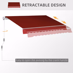 Outsunny 2.5m x 2m Garden Patio Manual Awning Canopy w/ Winding Handle Red - Additional view 5