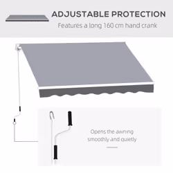 Outsunny Garden Sun Shade Canopy Retractable Awning, 2.5 x 2m, Grey