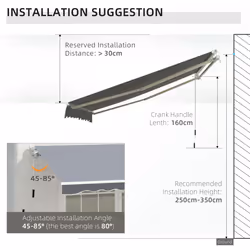 Outsunny Garden Sun Shade Canopy Retractable Awning, 2.5 x 2m, Grey - Additional view 7