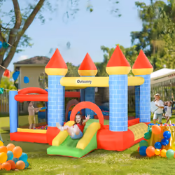 Outsunny Bouncy Castle W/ Slide Pool 4 in 1 composition W/ Blower Multi-color