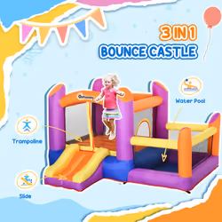 Outsunny Bouncy Castle with Slide Pool House Inflatable w/ Blower Multi-color