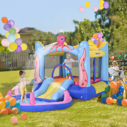 Outsunny Bouncy Castle w/ Slide Water Pool Trampoline, Blower 3.6 x 1.75 x 1.8m